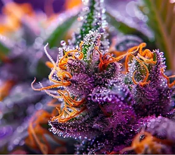 Close-up of a purple cannabis flower
